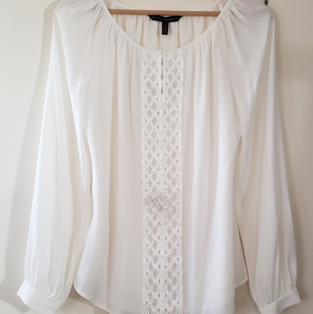 White House Black Market White Embroidered Blouse